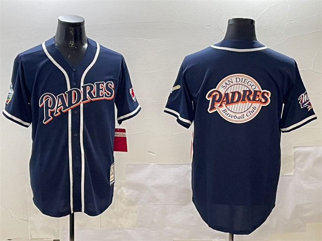 Men's San Diego Padres Tan Team Big Logo Navy 1998 World Series Cool Base Stitched Baseball Jersey